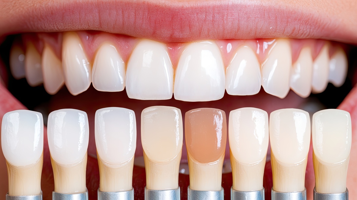 A dentist applying a whitening gel to a patient's teeth during a professional procedure